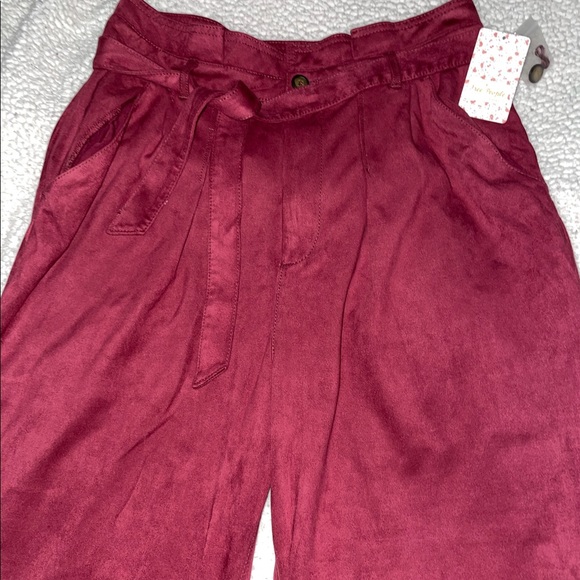 NWT Free People Nightfall Vegan Suede Pomegranate Waist Tye Pants Size 14 - Picture 8 of 16
